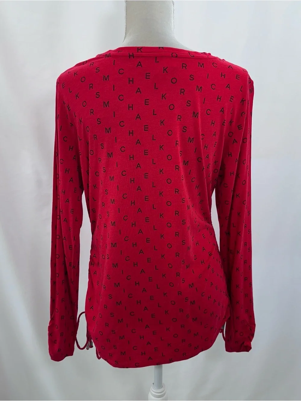 Michael Kors Red Long-Sleeve Logo Tie-Hem Shirt